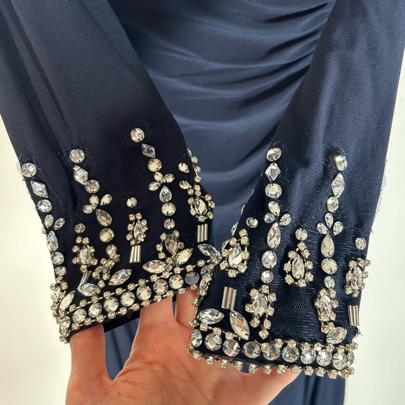 MAC DUGGAL Off The Shoulder Long Sleeve Jersey Jeweled Cuff Gown - Picture 14 of 16